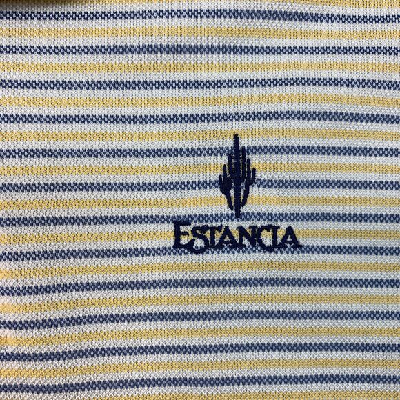 Vintage Straight Down Hybrid Polo Shirt Mens XL Extra Large Yellow Striped Golf - Picture 4 of 10